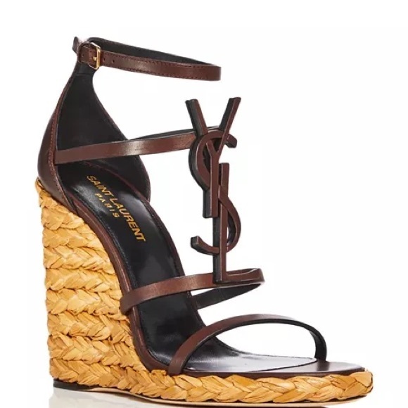 Saint Laurent Shoes - YVES SAINT LAURENT YSL CASSANDRA LOGO WEDGE HEEL ESPADRILLES Size 37